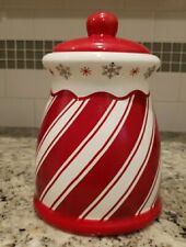 Terramoto Ceramic Candy Cane Stripe Red White Snowflakes Christmas Cookie Jar 9