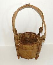 Farmhouse Country Basket Primitive Woven Branch Handle Ranch Rustic Handmade picture