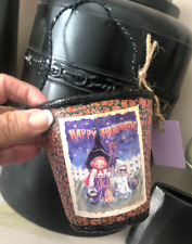 Vtg HALLOWEEN Paper Mache Look BUCKET PAIL Witch Ghost CANDY DISH Decor BALE a picture