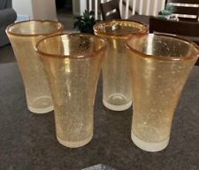 Vintage Amici Hand Blown Amber Bubble Glasses Set Of 4  picture