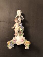 ANTIQUE DRESDEN PORCELAIN  FOOTED CANDLESTICK WITH ANGEL CHERUB picture