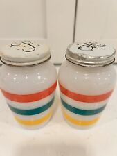 Charming Vintage Fire King Colonial Band Milk Glass Salt Pepper Shakers VGC HTF picture