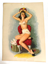 Original 1948 Pinup Girl Calendar Page by Al Moore- Brunette Trying on Hat picture