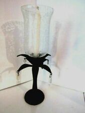 Cast Iron Palm Tree Candlestick Candle Holder Crystals w/Hurricane Glass 15 1/2