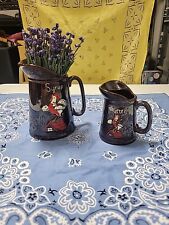 Vintage Pair Brown Rooster Pitchers Japan Fall Country Decor Faux Rivet Detail  picture