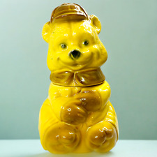 American Bisque Cookie Jar Yellow Bear Hunting Cap Vintage MCM Granny 10