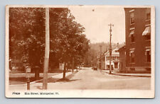 c1917 RPPC Elm Street View Buildings Early Cars Montpelier Vermont VT Postcard picture