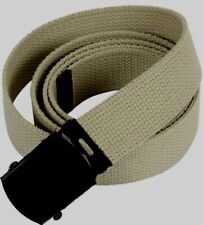 US MILITARY GRADE KHAKI WEB BELT WITH BLACK BUCKLE 54 INCHES USA MADE HEAVY WEB picture
