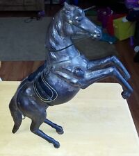 Vintage Leather Horse Glass Eyes Figurine Statue Large 16
