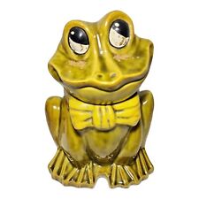 Vintage Mid Century Frog Cookie Jar With Bowtie Olive Green 11