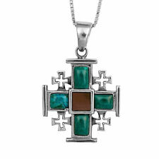 Nano Bible Jerusalem Cross Pendant Necklace Silver 925 with Eilat Stone Gift picture