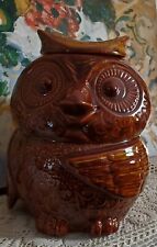 VTG McCoy Large Brown Owl Cookie Snack Jar Ceramic Pottery 204 with Lid USA MCM picture