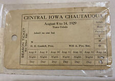1929 Central Iowa Chautauqua Season Pass Ticket  Tama-Toledo Vintage  picture