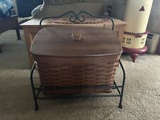 Longaberger Newspaper Basket Set Foundry Stand Wood Lid Protector Rich Brown Set picture