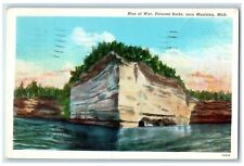 1939 Scene Man War Pictured Rocks Munising Michigan MI Vintage Antique Postcard picture