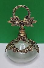 Vintage Gold Rose Metal & Glass Perfume Bottle. picture