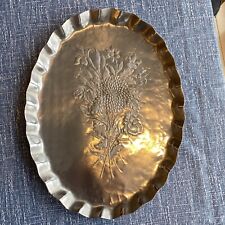 Vintage Canterbury Arts Hammered & Stamped Aluminum Oval Platter Tray picture