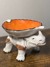 Vintage Germany Porcelain Rhino Ashtray Figural Rhinoceros Iridescent Deco RARE picture