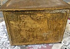 Antique  Kindling Wood Storage Box Ann Hathaway Brass Wood Hinged picture