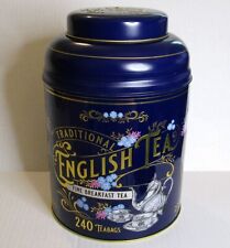 Traditional English Tea Tin Dark Blue Victorian Style Round Decorative Empty picture