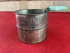 Antique One Cup/Two Cup Flour Sifter Aqua Blue Teal Wood Handle picture