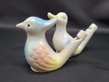 Pair Of Vintage Porcelain Bird Whistles Pastel Glaze Pink Blue picture