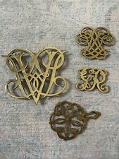 Set of 4 Vintage Virginia Metalcrafters 1950 Brass Queen Anne Cypher Trivet picture