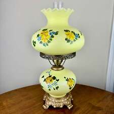 Vintage Hand Painted Milk Glass Yellow Blue Florals Hurricane Lamp picture
