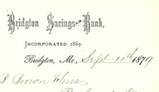 1879 BRIDGTON MAINE BRIDGTON SAVINGS BANK INC 1869 LETTER RE LARGE CHECK Z3558 picture