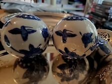 Vintage Porcelain 2 Ball Spheres Porcelain Cobalt Blue  Hummingbirds  & Flowers picture