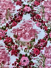 1950's Pinky PINK Paris Apartment Shabby Chic Toile Barkcloth Era Vintage Fabric picture
