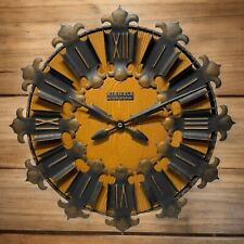 Vintage German Kienzle Round Wooden Wrought Iron Wall Clock Sunburst MCM Rare picture