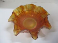 Vintage Marigold Iridescent Carnival Glass Thumbprint Patterned Bowl picture