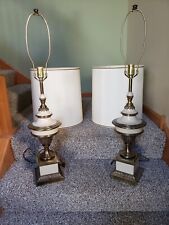  STIFFEL Table Lamps(2)w/Original Shades Brass/Ceramic 32