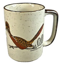 Vintage Otagiri Roadrunner Bird Mug Cup Speckled Stoneware Cactus Desert MCM picture