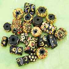 Lot 23 Antique Venetian African Trade Beads Black Yellow Feathers Evil Eye Crumb picture