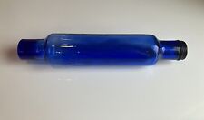 Vintage Cobalt Blue Hollow Glass Rolling Pin Metal Cap, 14 Inches Long Farmhouse picture