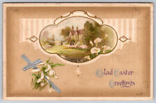 Easter Embossed Glad Easter Greetings Cottage Home Scene Postcard Stamped picture
