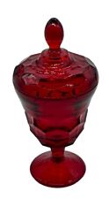 Vintage Viking Georgian Ruby Red Pedestal Candy Dish Art Glass Footed Bowl Lid picture