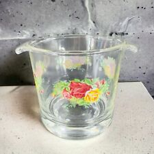 Royal Albert Old Country Rose Clear Glass Ice Bucket Container With Handles VTG picture