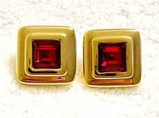 Vintage Swarovski SAL Pierced Earrings Gold Ruby Red Crystal Rhinestone 23-6a picture