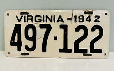 1942 Virginia License Plate 497-122 ALPCA Garage Decor Fiberboard WW2 Era picture