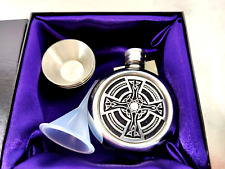 ST JUSTIN Pewter Celtic Crpss FLASK  in GIFT BOX  - Unused picture