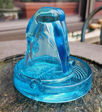 McKee Blue Repro Bottoms Up Shot Glass Selenium Shine Orange Cup W Coaster picture