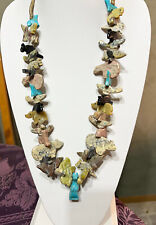 Beautiful hand carved Kewa Pueblo fetish necklace turquoise, agate & jet 28