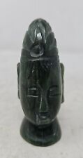 Vintage Aztec Mayan Nephrite  Hand Carved Solid Green Obsidian Warrior Figure   picture