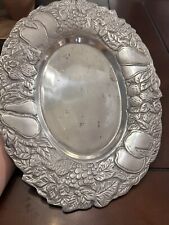 Beautiful Vintage Oval Tray Serving Platter Fruit Pewter Handcrafted 15.5”x11.5” picture