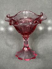 Vintage Fenton Glass Pink Pedestal Compote Ruffled Edge picture