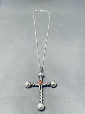HEAVEN SENT  NAVAJO TURQUOISE CORAL STERLING SILVER REVERSIBLE CROSS NECKLACE picture