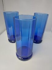 Vintage Set Of 3 Anchor Hocking Cobalt Blue Essex Tall Drinking Glasses picture